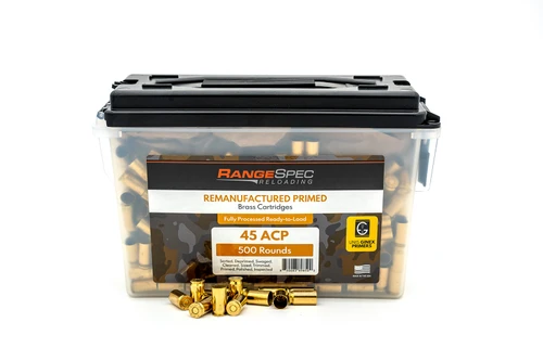 RangeSpec Reloading - .45 ACP Primed Reman Brass - 500PCS w/ Free Ammo Can
