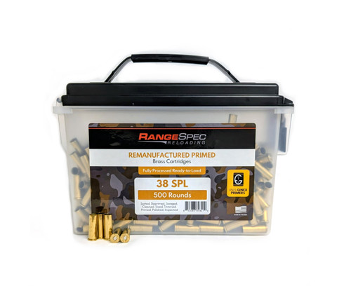 RangeSpec Reloading - .38 Special Primed Reman Brass - 500PCS w/ Free Ammo Can