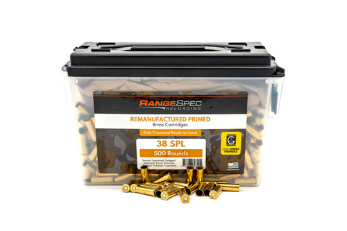 RangeSpec Reloading - .38 Special Primed Reman Brass - 500PCS w/ Free Ammo Can