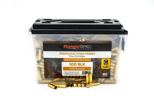 RangeSpec Reloading - .300 Blackout Primed Reman Brass - 500PCS w/ Free Ammo Can