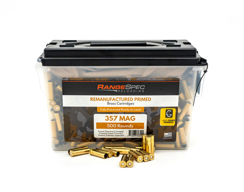 RangeSpec Reloading - .357 MAG Primed Reman Brass - 500PCS w/ Free Ammo Can