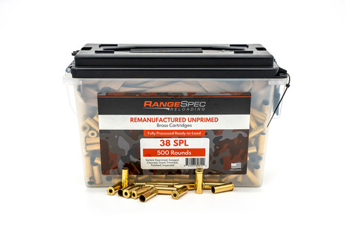 RangeSpec Reloading - .38 Special Unprimed Processed Brass - 500PCS w/ Free Ammo Can