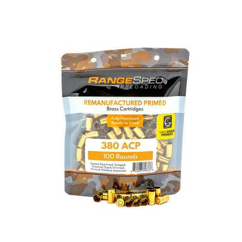 RangeSpec Reloading - .380 ACP Primed Reman Brass - 100PCS