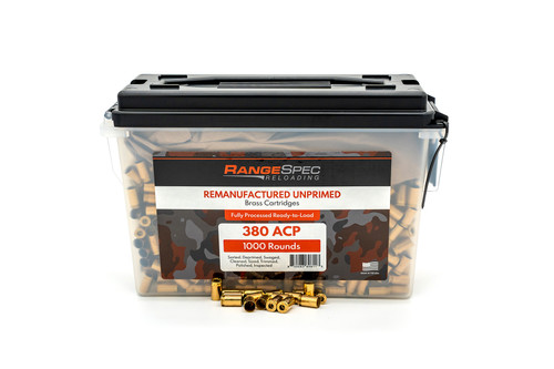 RangeSpec Reloading - .380 ACP Unprimed Processed Brass - 1,000PCS w/ Free Ammo Can