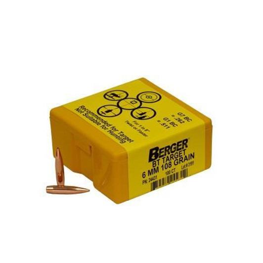 Berger Match Grade Target Bullets 6mm .243" 108 gr BT TARGET 100/box