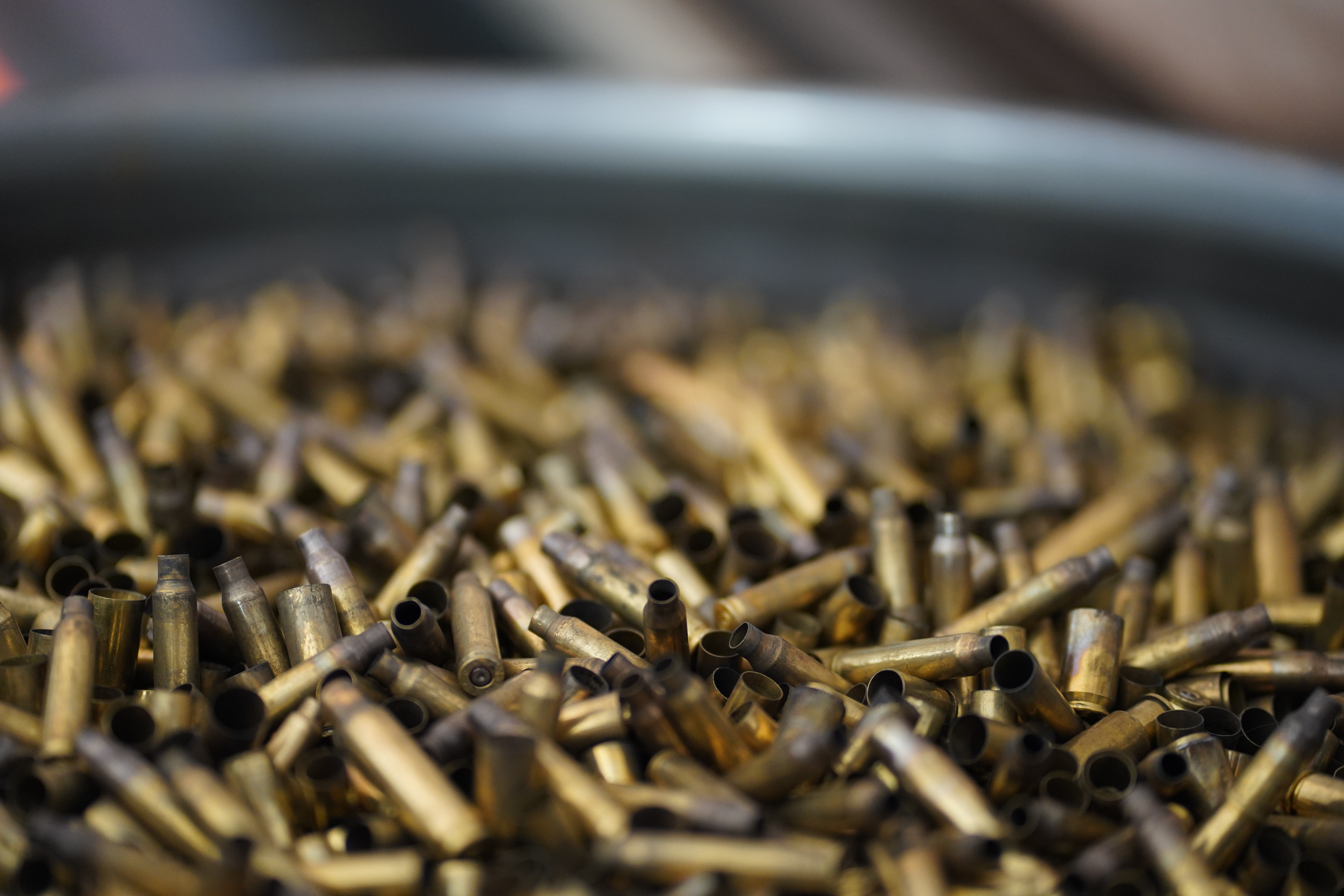 Brass casings on table