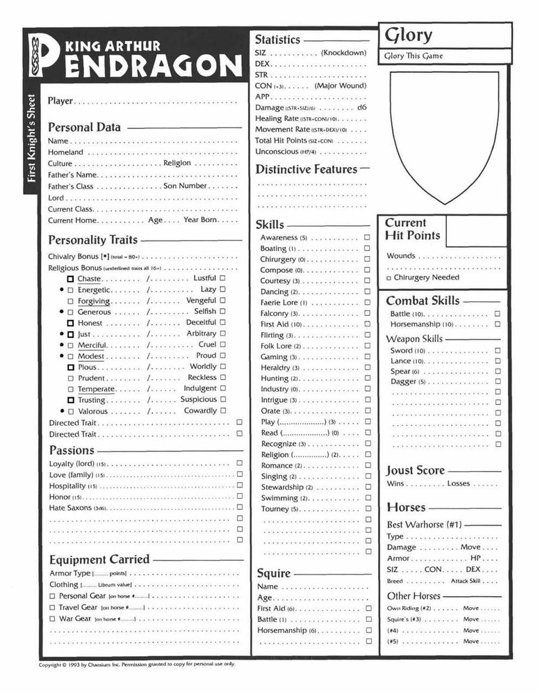 King Arthur Pendragon Core Rule Book - 4th Edition- PDF