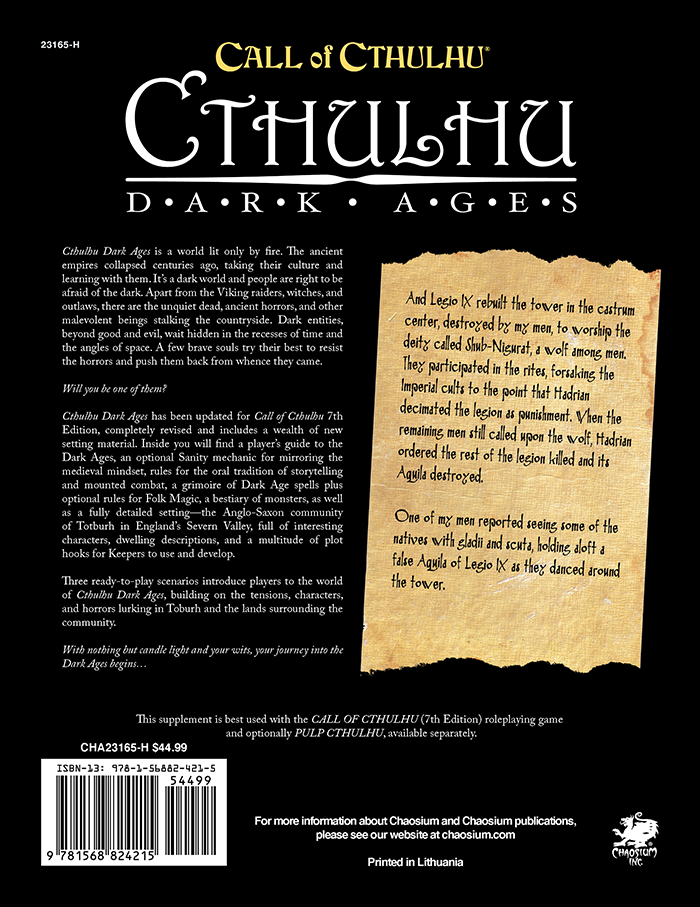 Cthulhu Dark Ages - 3rd Edition - Leatherette - Chaosium Inc.