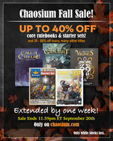 The Chaosium Fall Sale has been extended by a week, to September 20th!