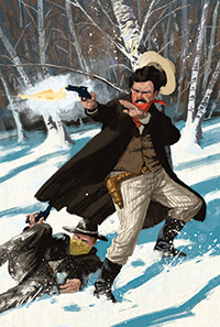 A pair of gun-toting men shooting in the snow