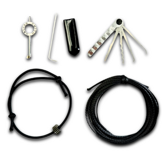 Urban Continuity Kit, SERE Kit, SERE Gear, Survival Kit, Urban Survival Kit, Tactical Kit, Tactical Gear, Lockpick Kit, Handcuff Key, Window Breaker, Escape and Evasion Tools, Evasion Tools, Black Triangle Urban Continuity Kit, Urban Continuity Kit with lockpick and handcuff key, military, low visibility, EDC, everyday carry