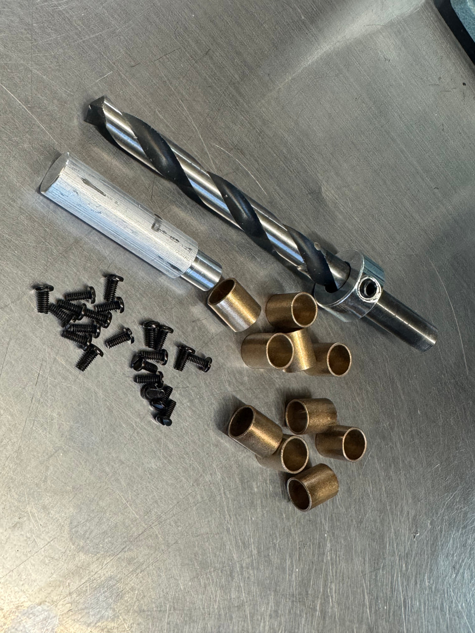 Secondary Shaft Bushing Kit, drill bit, bronze bushings, screws