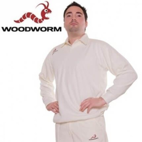 Woodworm Cricket Long Sleeve Men's Sweater White Woodworm Cricket Long Sleeve Men's Sweater White