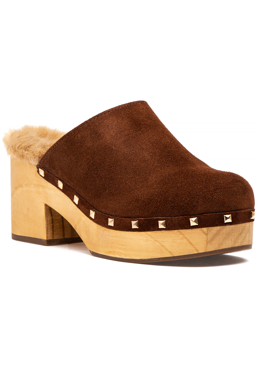 Steve Madden Brooklyn Clog Cognac Suede/Faux Fur