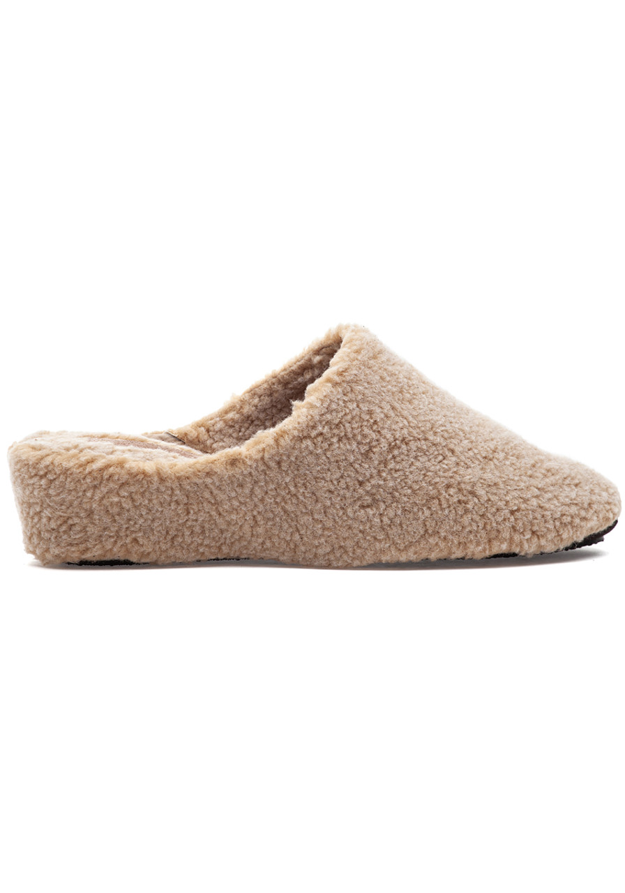 Jacques Levine Fuzzy Slipper Tan