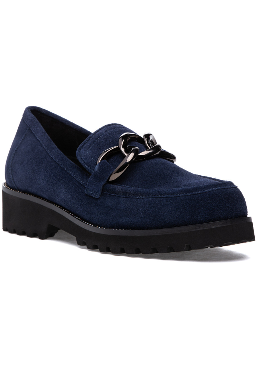 Lug Sole Loafer in Navy Suede