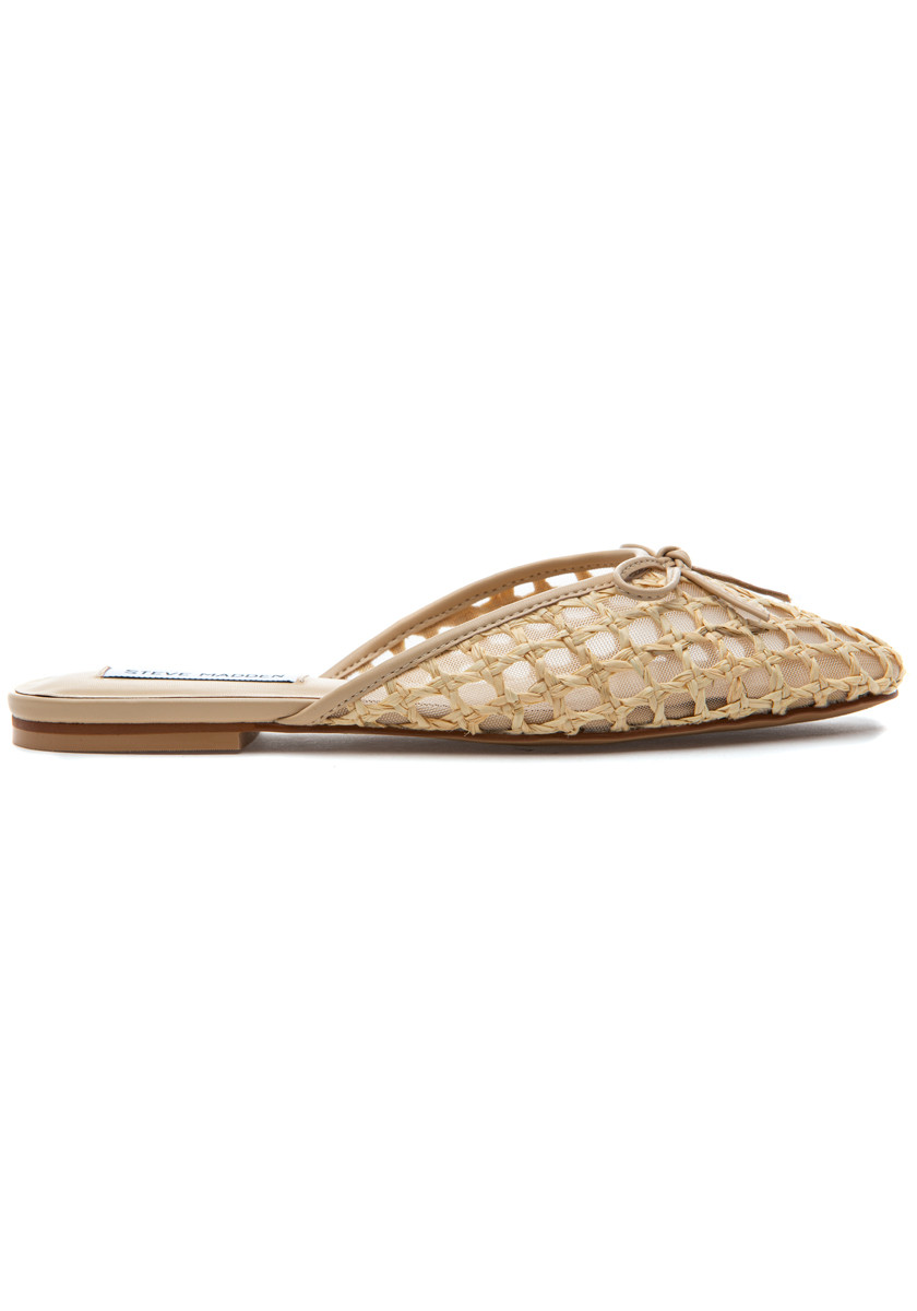 Steve Madden Ciabatte Donna Birdee - Mulo In Rafia Marrone Chiaro - Tacco Basso - Punta Mocassino - Taglia 37 EU