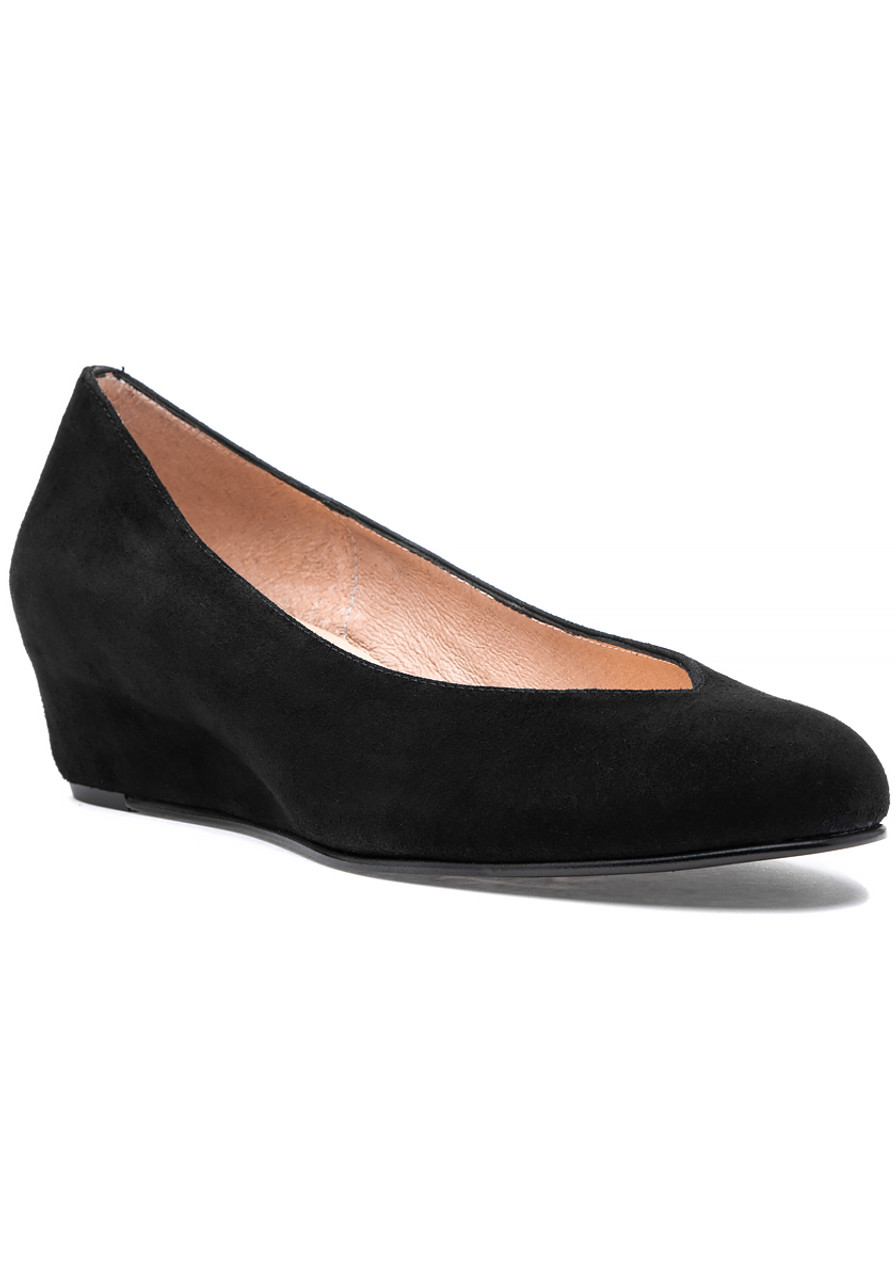 black suede wedge court shoes