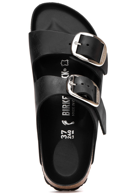 サンダル・ミュール Birkenstock Slide Arizona Big Buckle In Shiny Black Leather Birkenstock Slide Arizona Big Buckle in shiny black leather