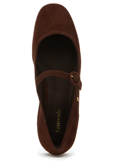 Larroude Blair Ballet Mary Jane Flat Brown Suede