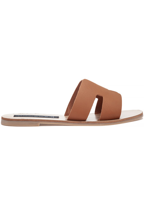 greece cognac leather slide sandals
