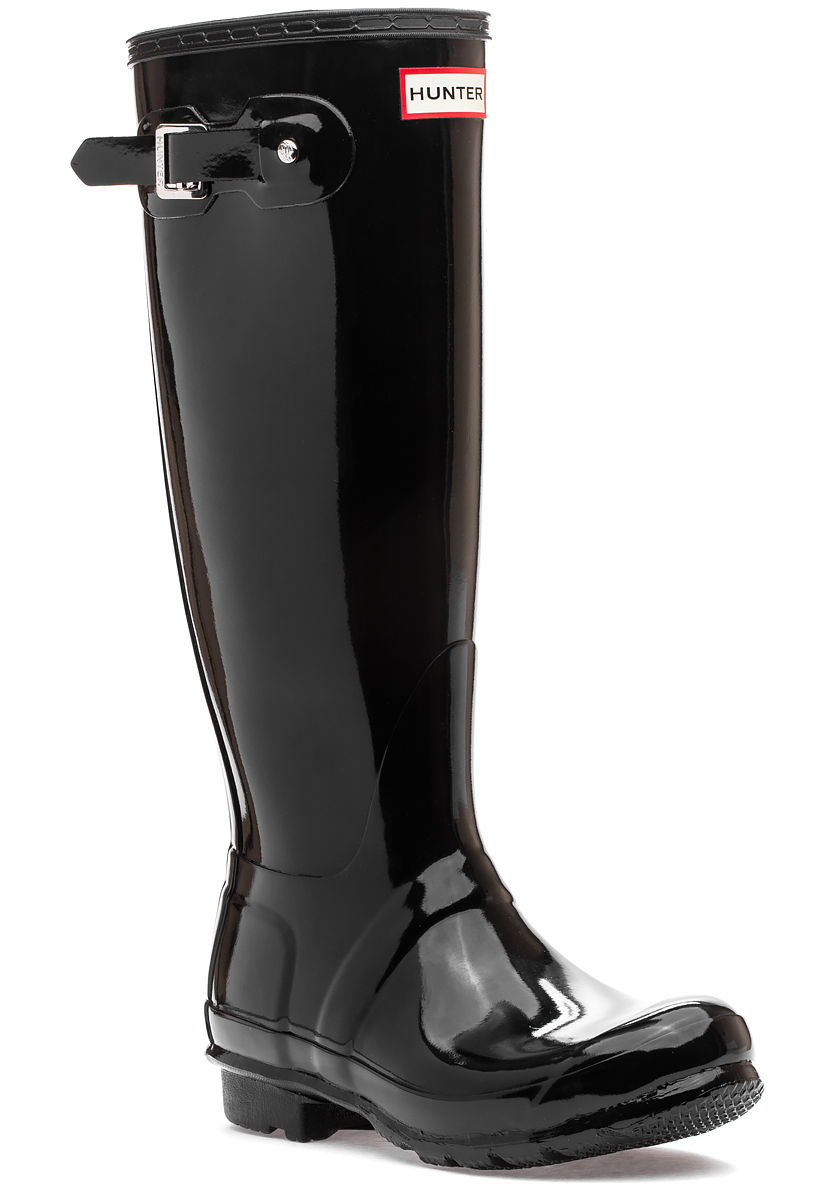 glossy black rain boots