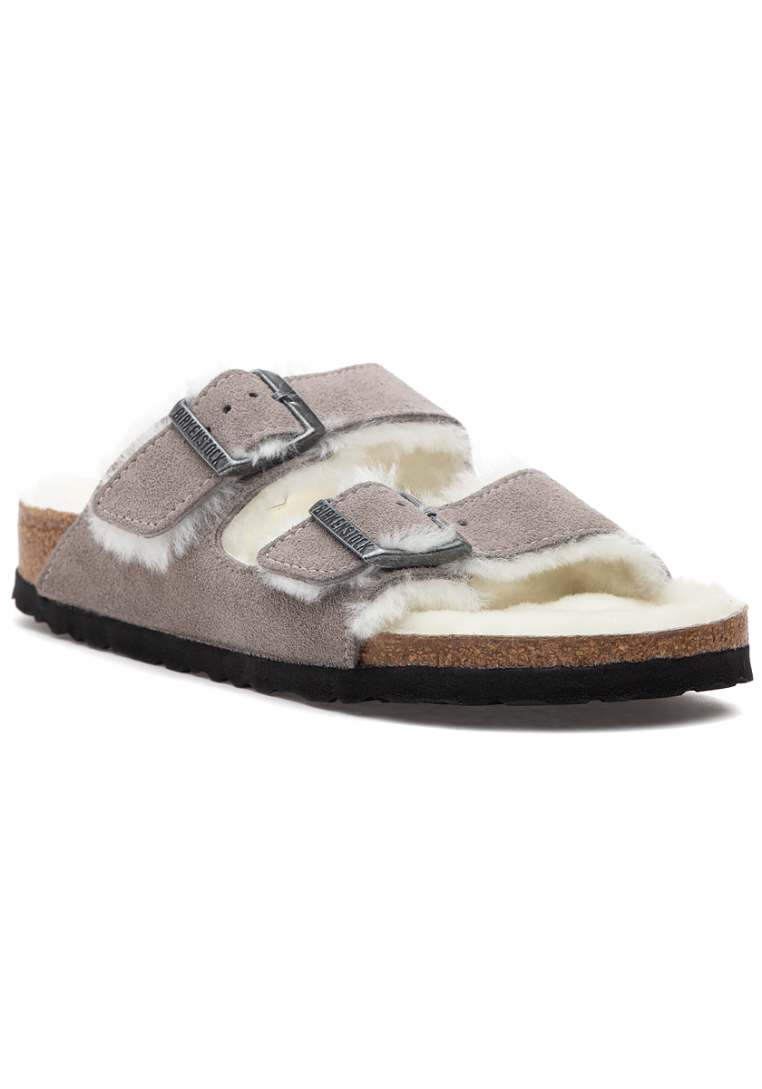 Womens Birkenstock Arizona Shearling Slide Sandal - Stone