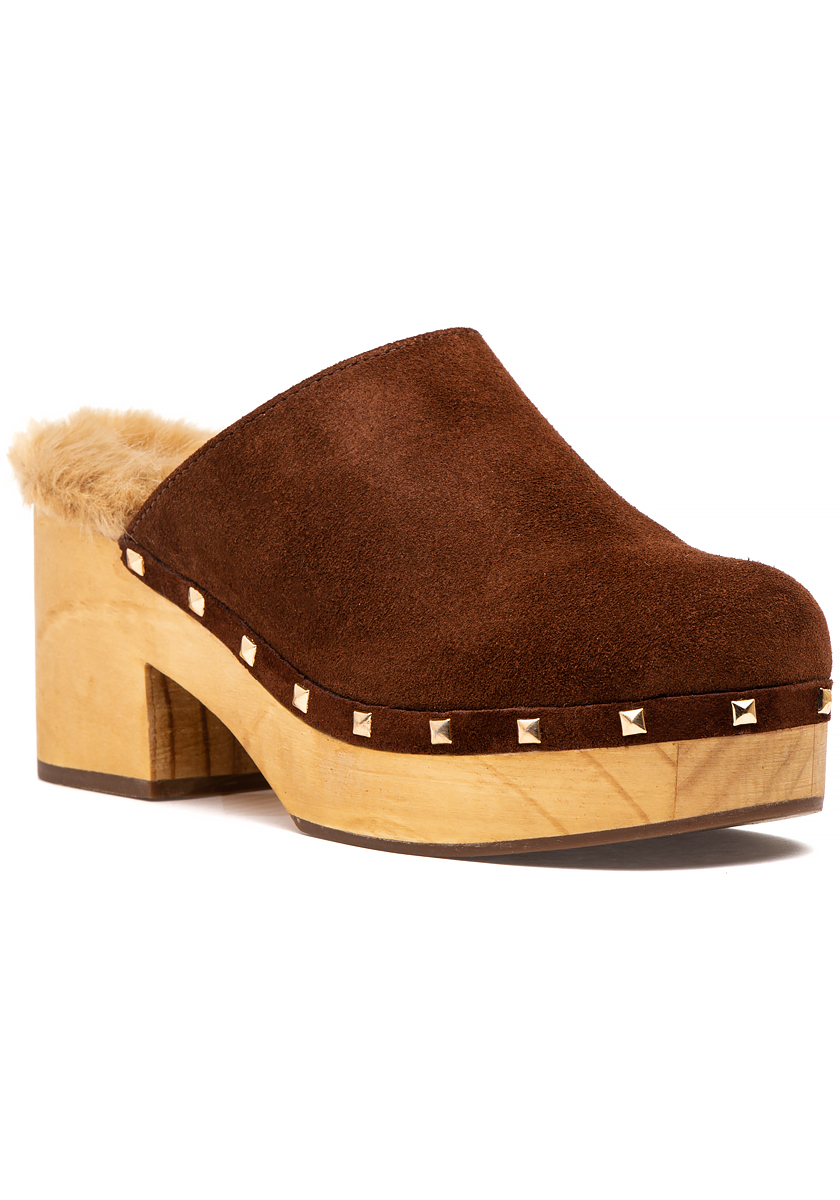 Brooklyn Clog Cognac Suede/Faux Fur