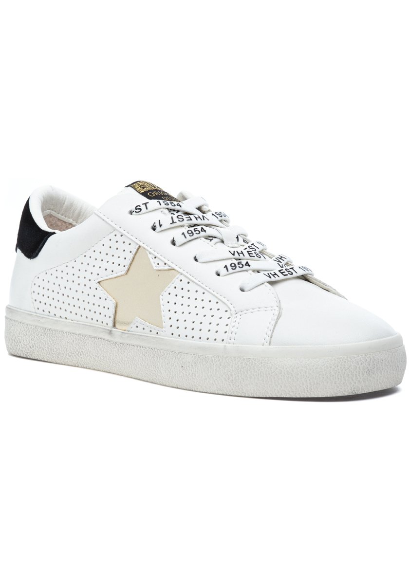 Studded White Leather Sneakers with Patent Leather Detailing