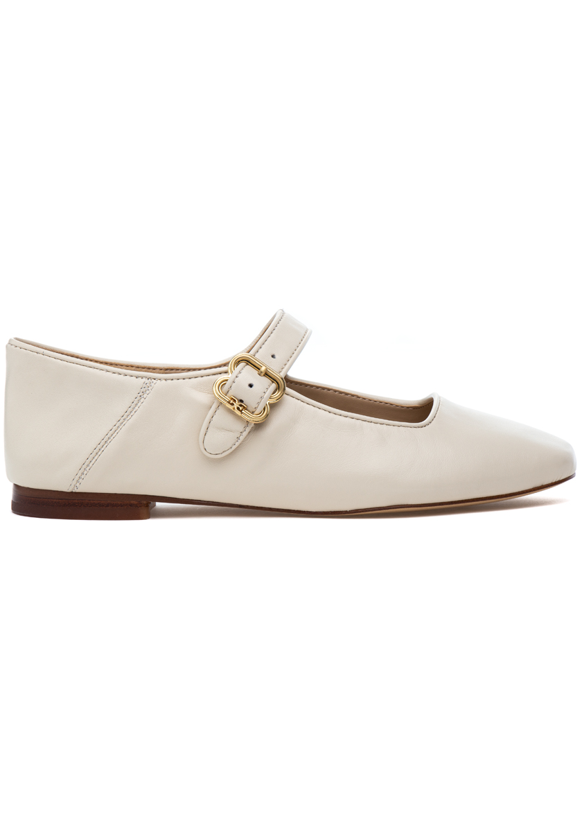 Michaela Mary Jane Flat Ivory Leather