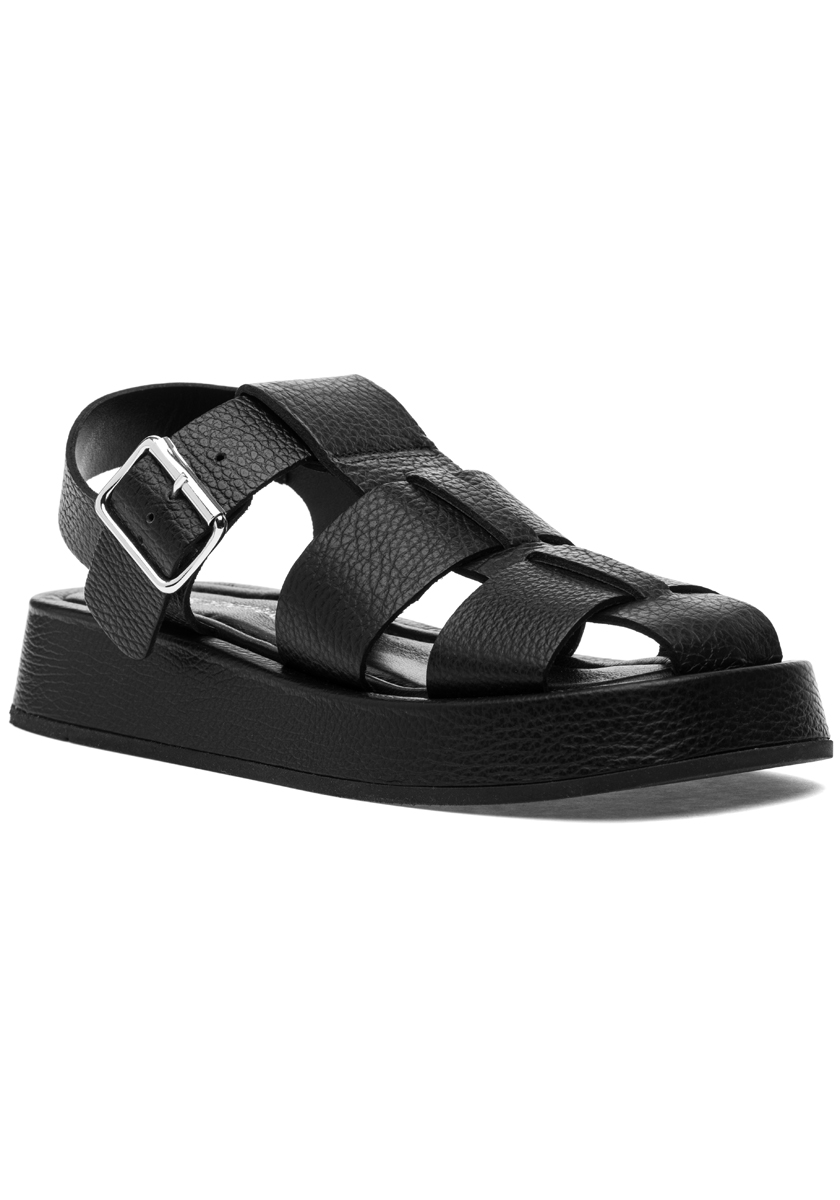 275 Central Peppers Fisherman Sandal Black Leather