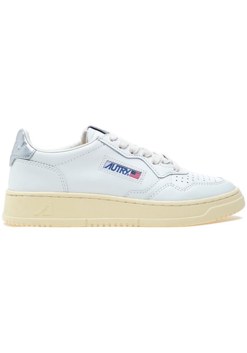★AUTRY★MEDALIST LOW SNEAKERS IN LEATHER WHITE AND SILVER★ Autry Medalist Low Sneakers In White And Silver Leather