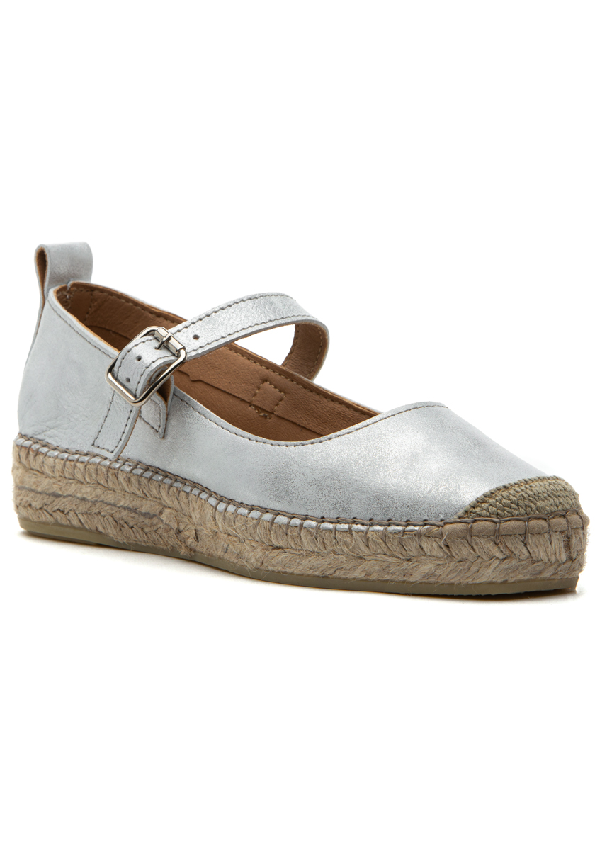 275 Central Francine Mary Jane Espadrille Silver Leather