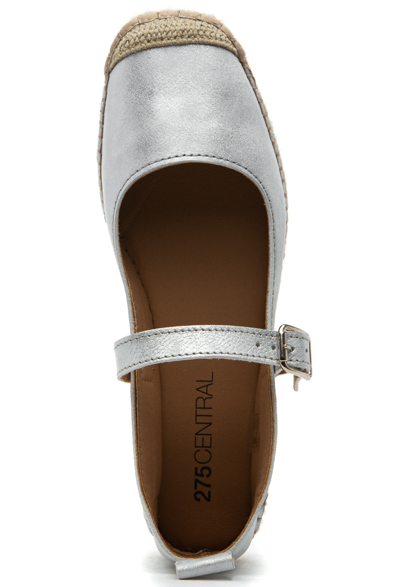 275 Central Francine Mary Jane Espadrille Silver Leather