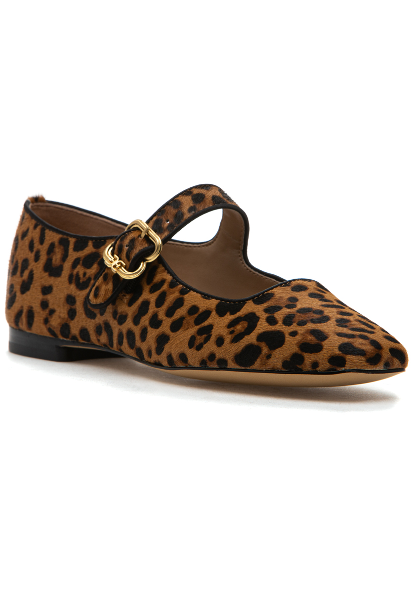 Michaela Mary Jane Flat Tan Leopard