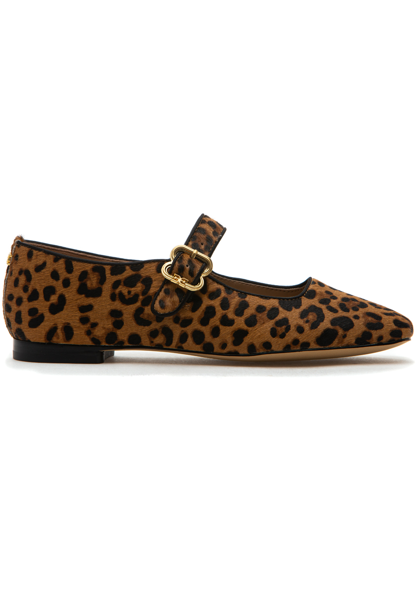 Michaela Mary Jane Flat Tan Leopard