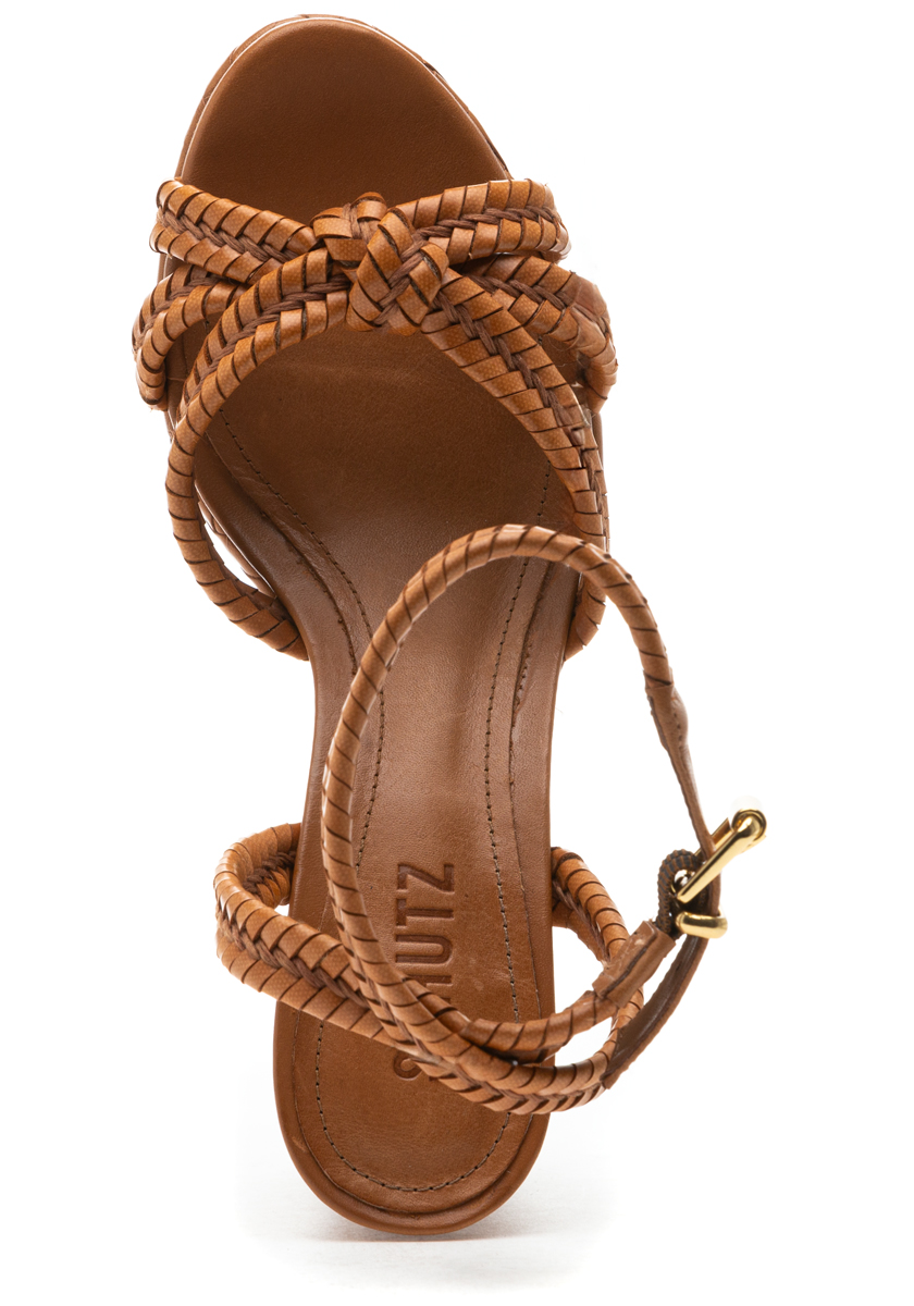 straat133 Schutz Kareena Woven Platform Sandal Brown Leather