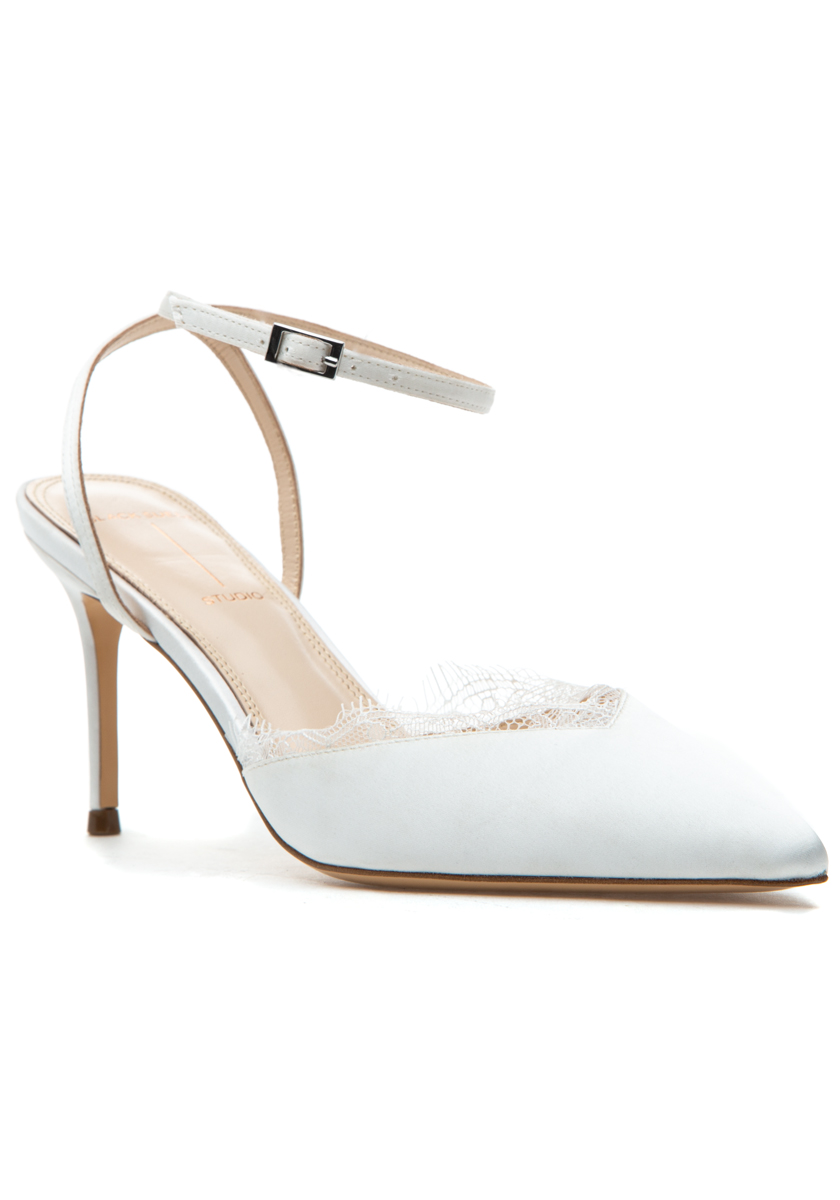 Black Suede Studio Lace 80 Pump White Satin