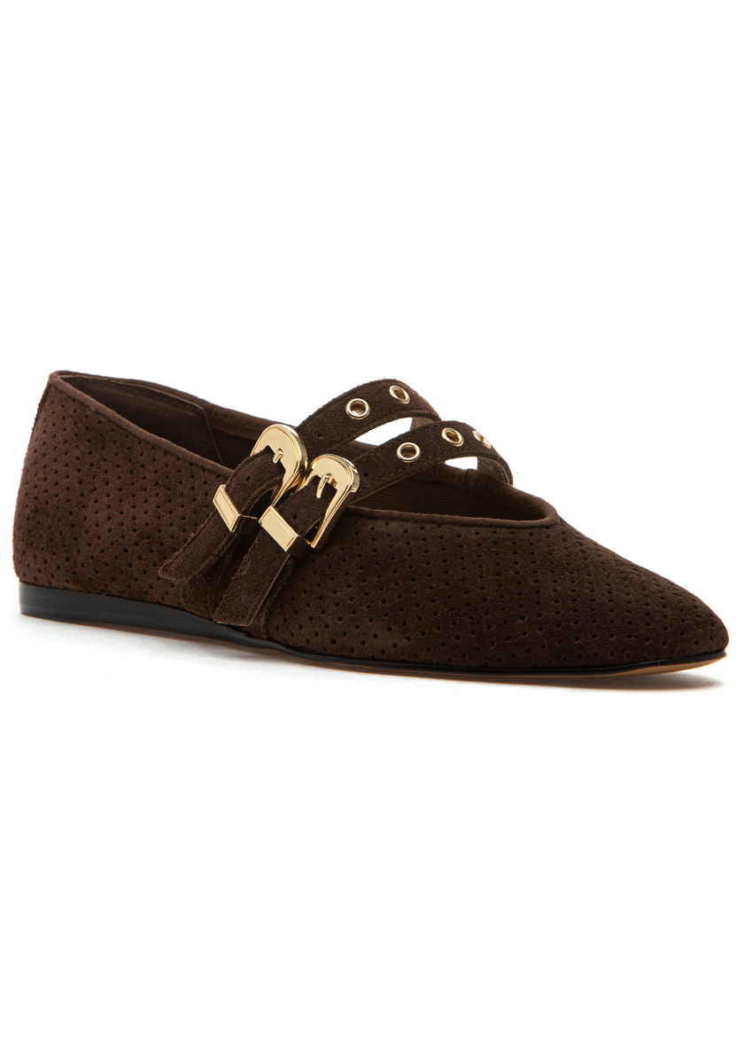 Dolce Vita Baylee Grommet Mary Jane Flat Dark Brown Suede