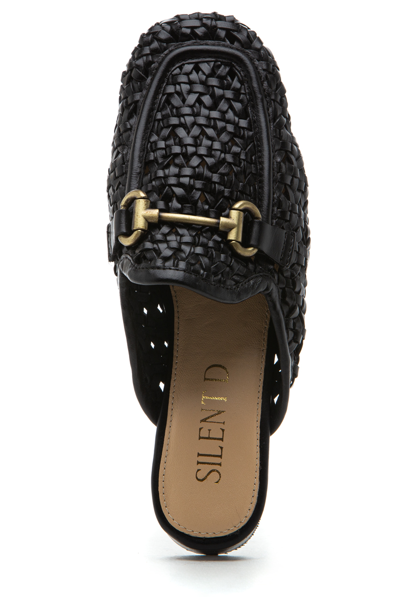 Silent D Cora Mule Black Woven Leather