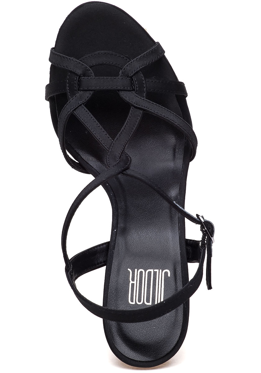 Jildor Quiz Black Satin Evening Sandal - Black 9 Narrow