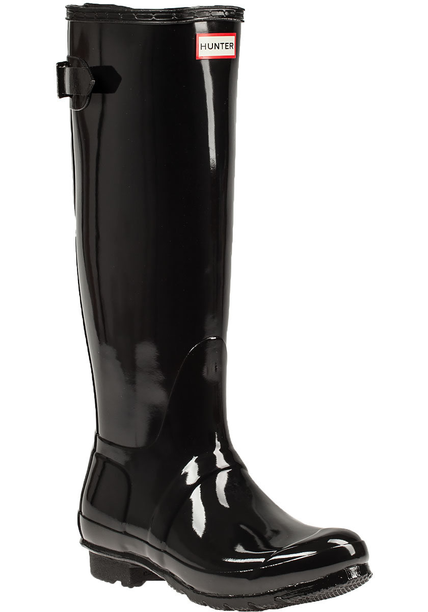 glossy black rain boots