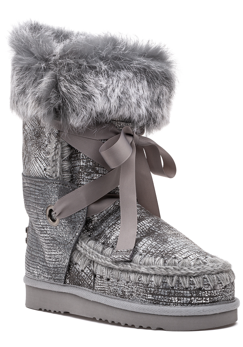 Eskimo Lace and Fur Boot Silver 