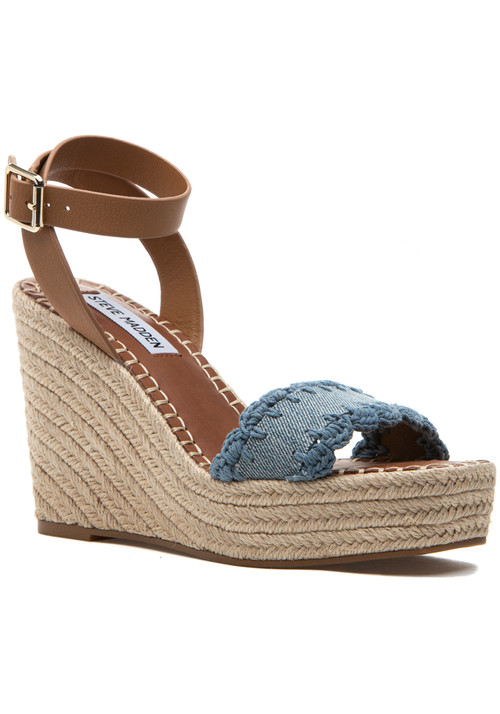【Steve Madden】追跡あり! 太めヒール サンダル DENIM/NATURAL Steve Madden Saddle Denim Studded Ankle Wrap Buckle Detail