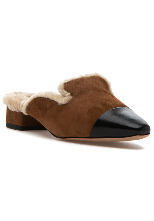 Veronica Beard Cecile Fur Mule Cedar/Black