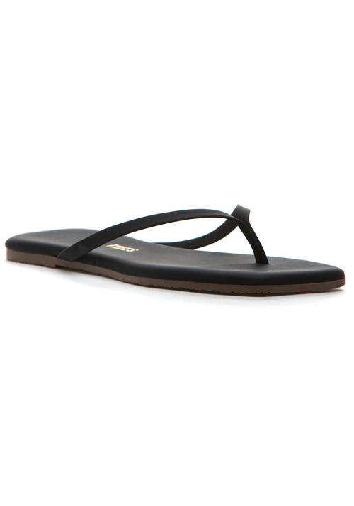 Tkees Square Toe Lily Flip Flop Black Leather