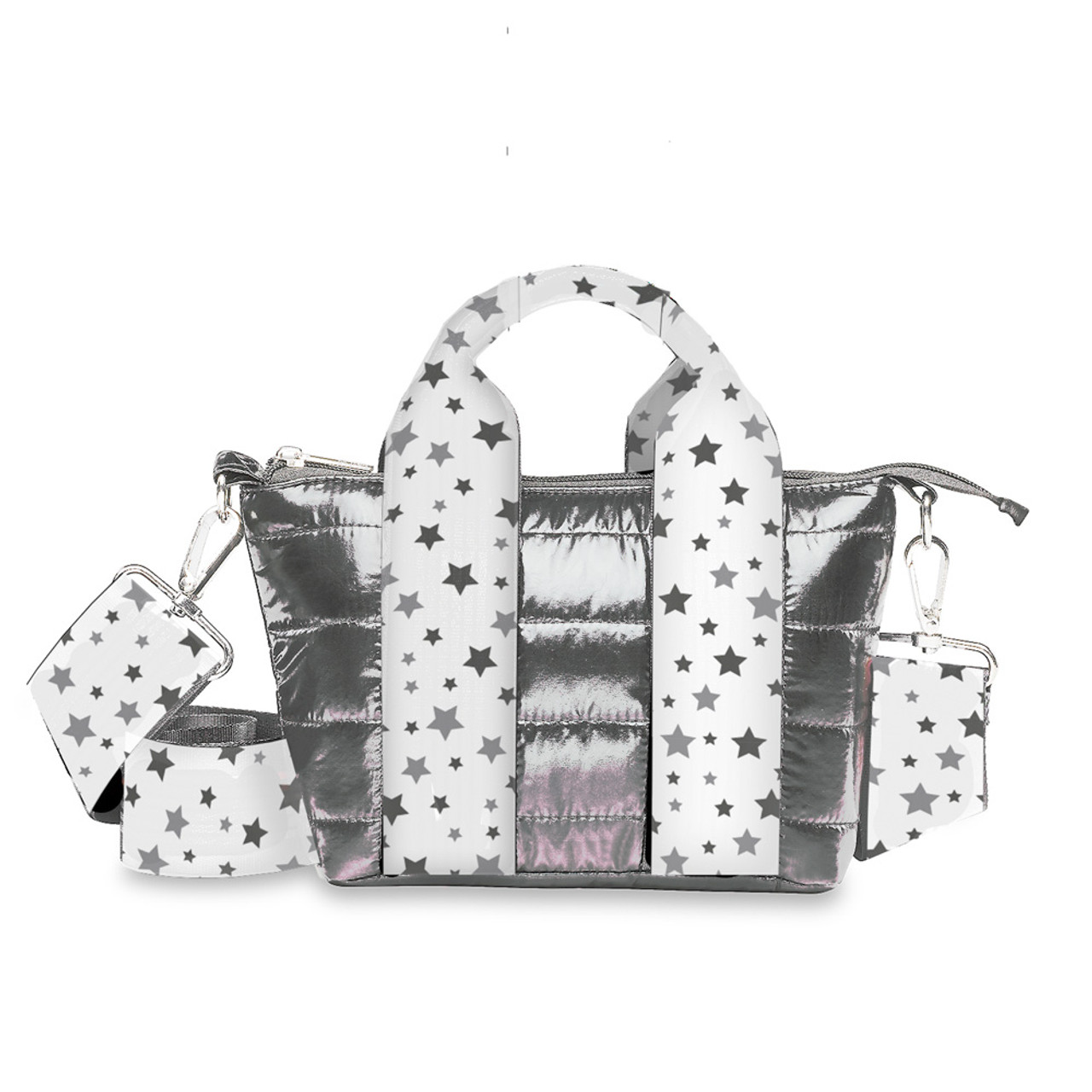 Fun Black Puffer Tiny Tote With Star Straps For Kids
