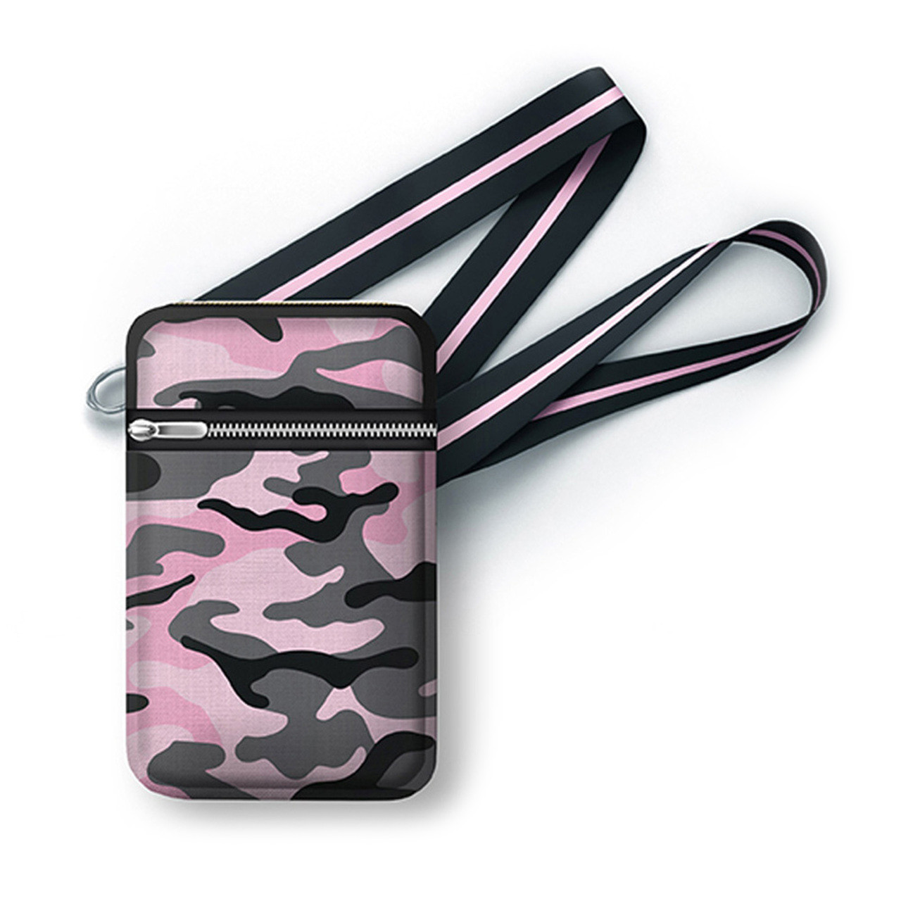 Top Trenz cell phone wallet with canvas material printed pink and gray camouflage