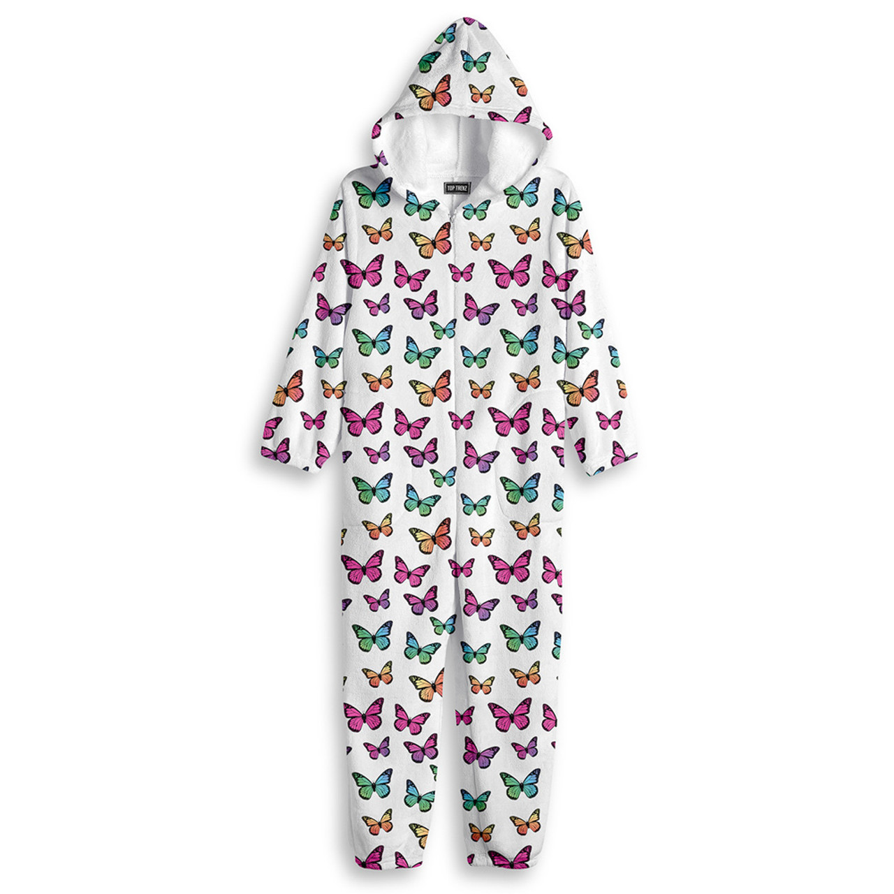 Rainbow Butterfly Fuzzy One Piece Pajamas For Kids And Tweens