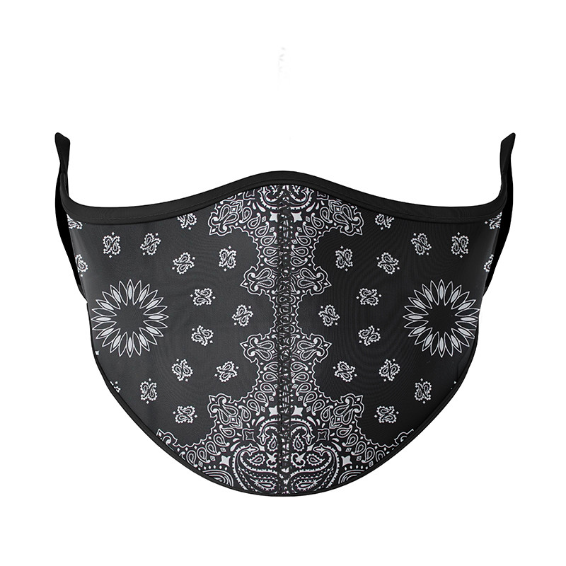 Printed Black Bandana Face Mask For Tweens And Adults